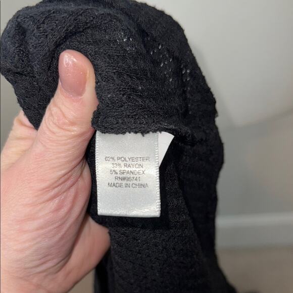 Truself Black Faux Button-Down Long Sleeve Waffle Knit Tie Front Women's Top XL - Picture 3 of 6